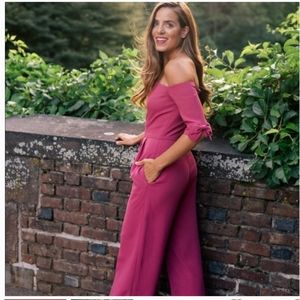 Gal meets glam Meredith Jumpsuit Size 8 Dusty Rose Off shoulder
